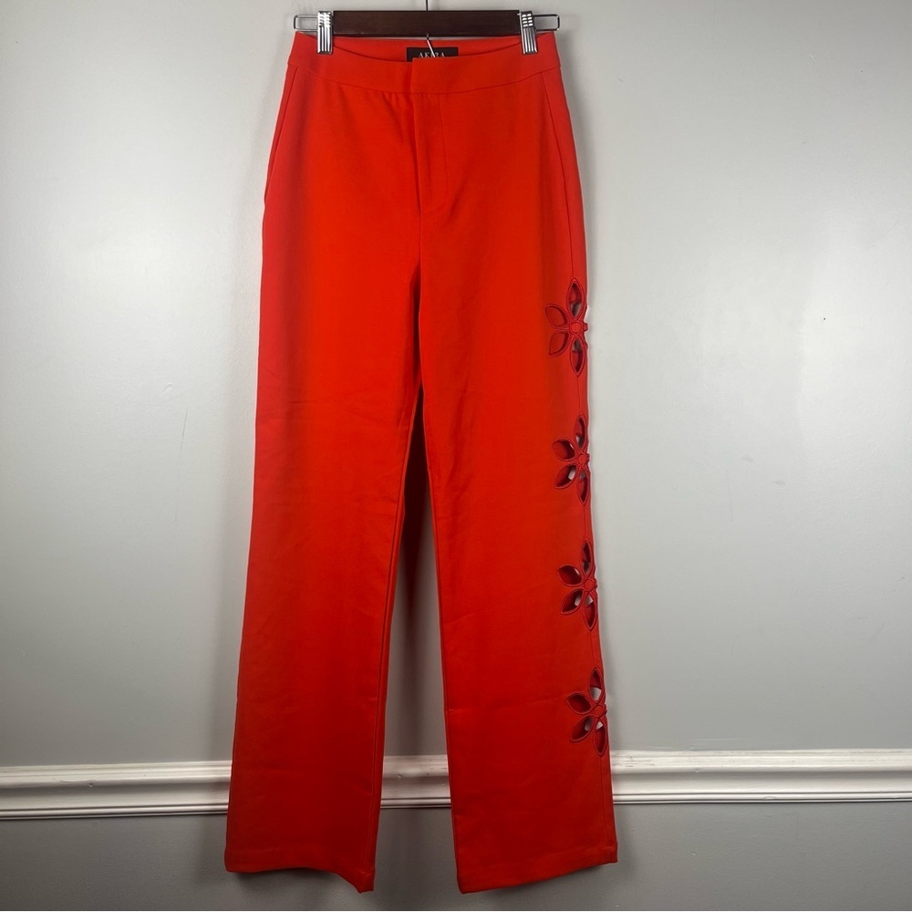 Akira orange red floral cutout trousers straight leg size small